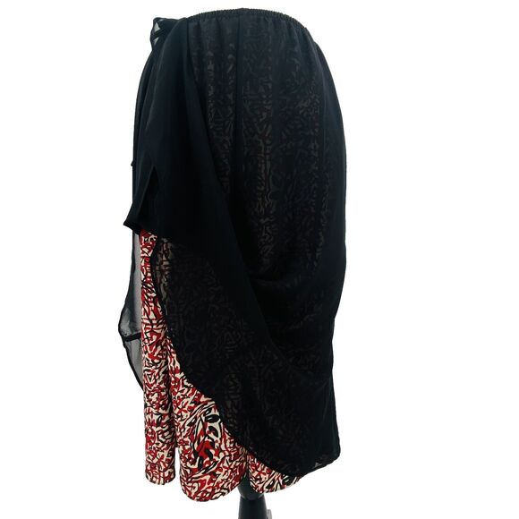 Coldwater Creek Sz L Skirt Sheer Black Overlay Red Office Goth Witchy Pull On - Picture 2 of 6